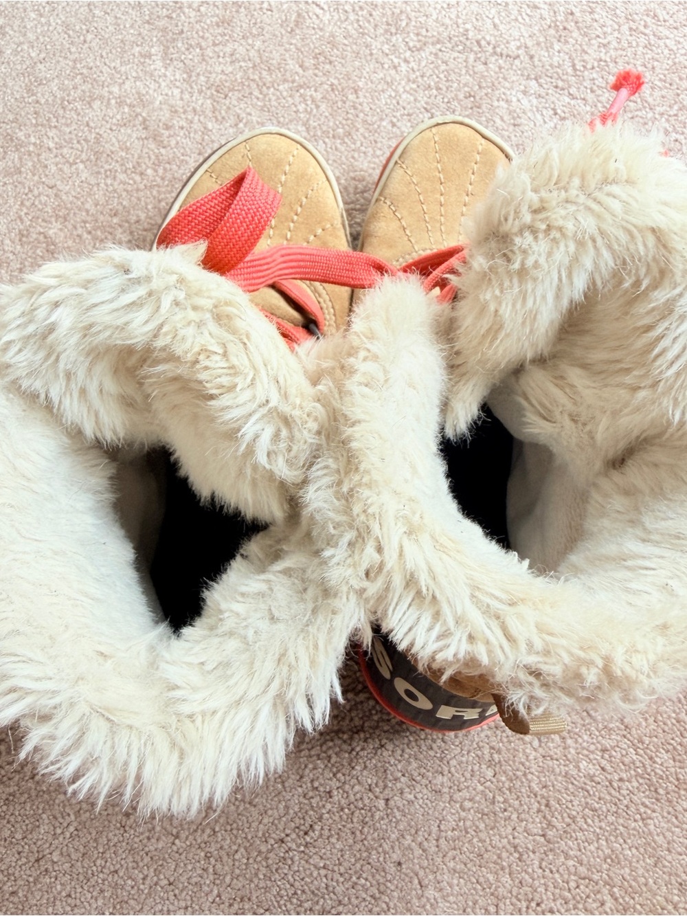 Sorel Tan Suede Winter Boot hot pink laces fur lined size 38 - Picture 3 of 6